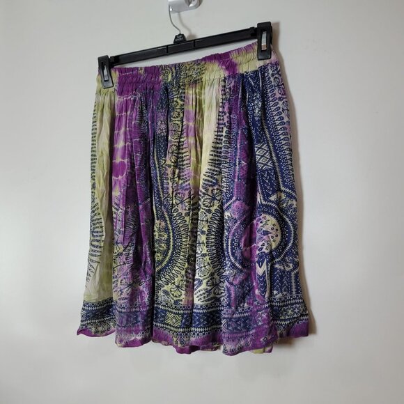 Bella New York Boho Tie-Dye Elastic Waist Skirt Purple & Green Rayon One Size - Picture 2 of 11